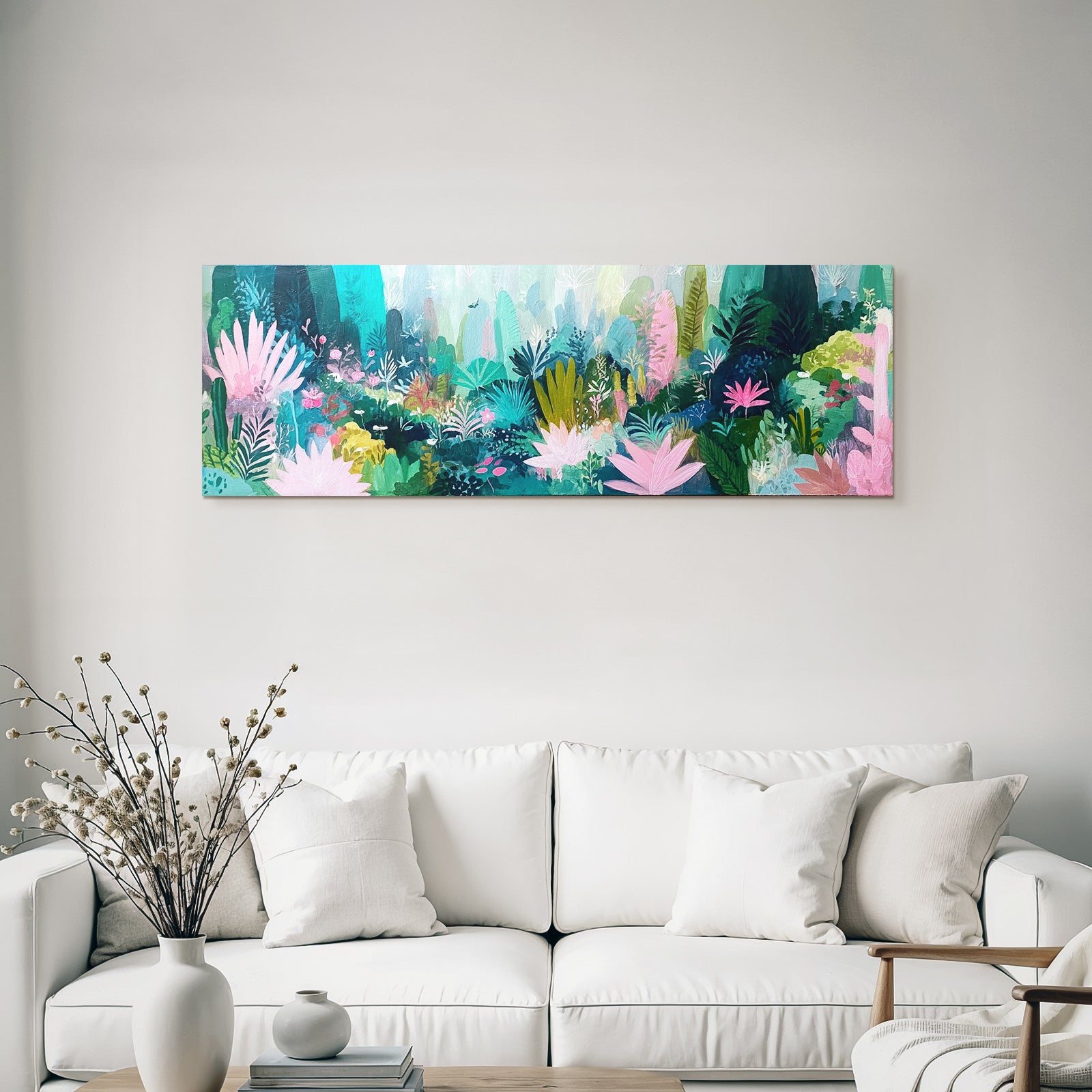 Tropics and jungle colorful abstract illustration of a garden with plants and flowers