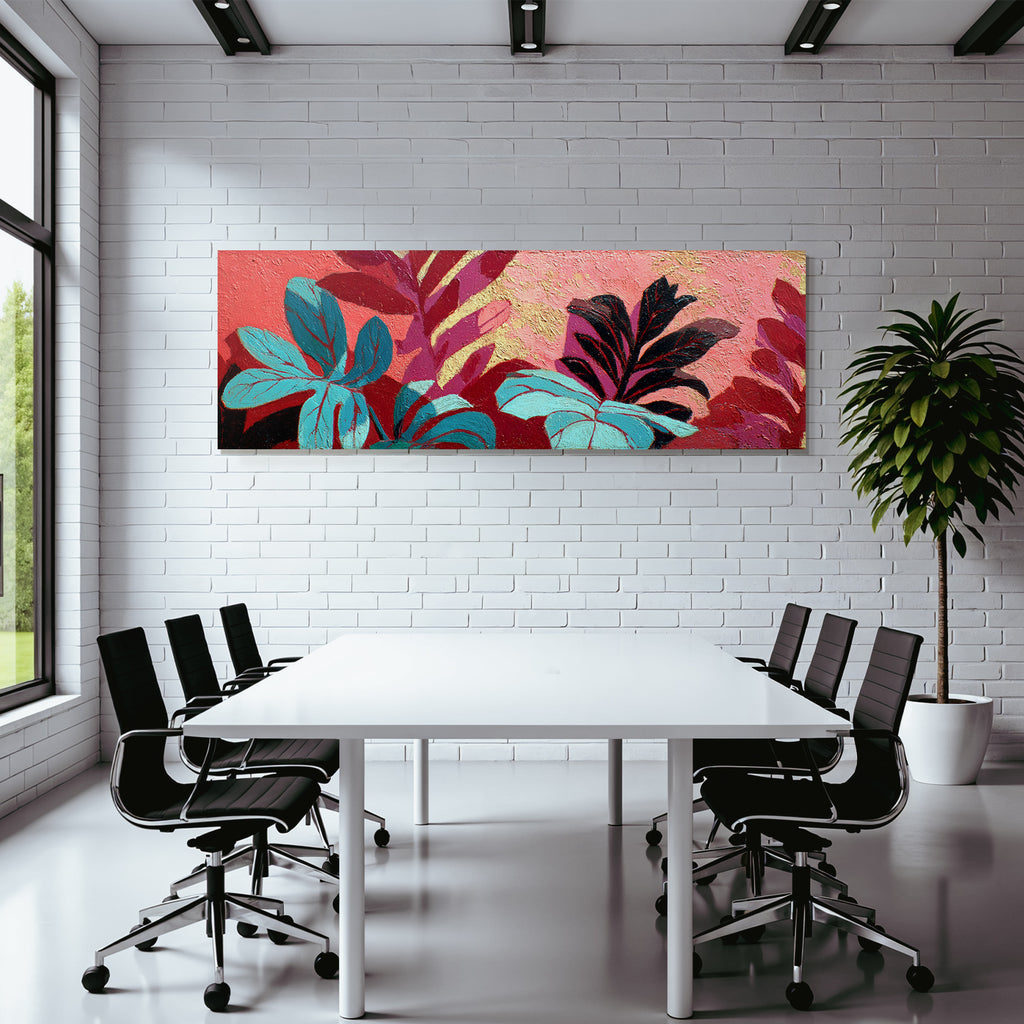 Tropics and jungle colorful leaves on textured background artwork