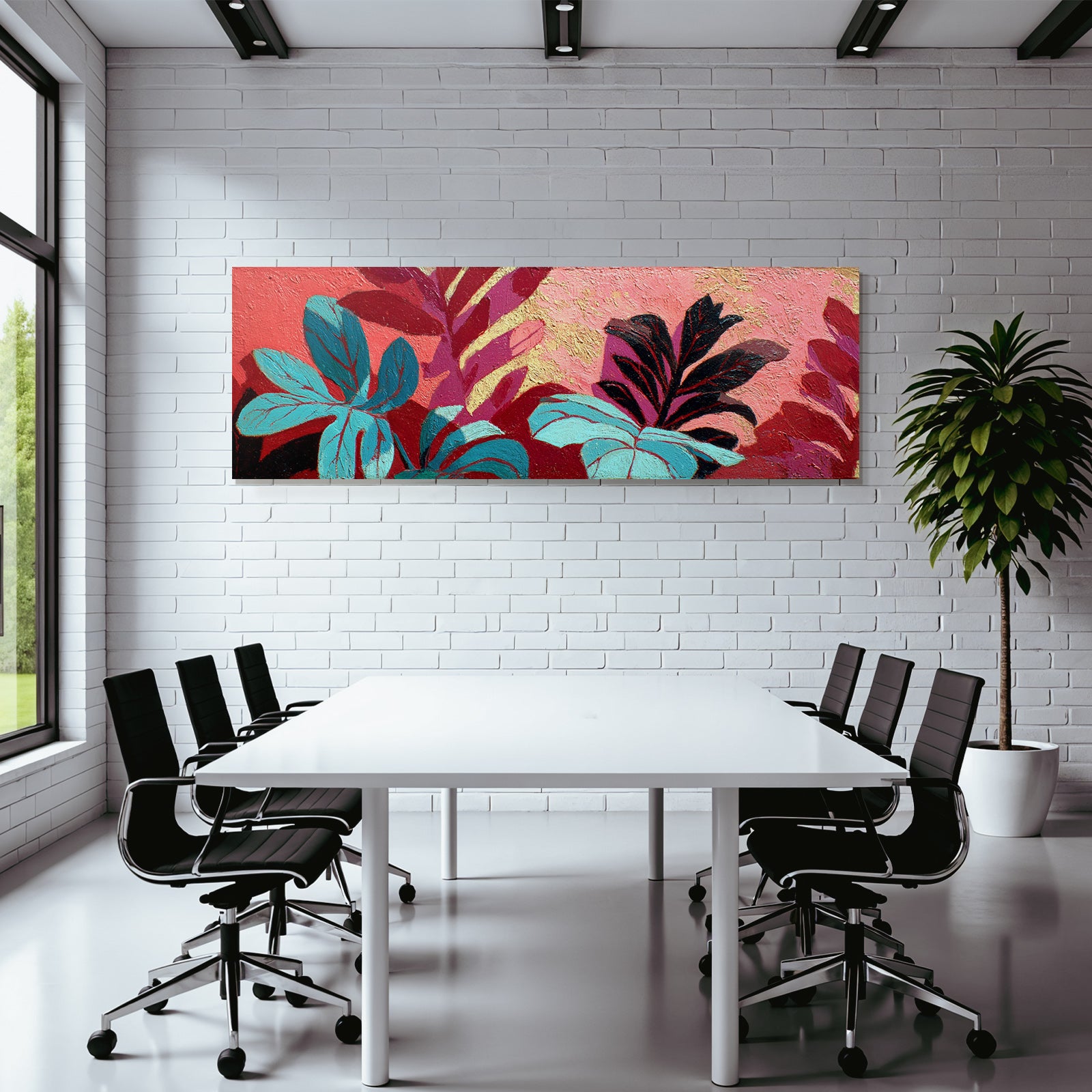 Tropics and jungle colorful leaves on textured background artwork