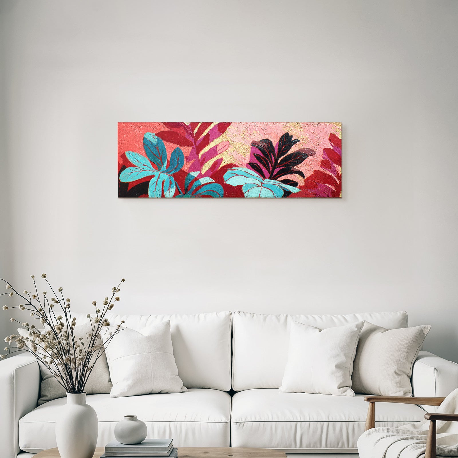 Tropics and jungle colorful leaves on textured background artwork