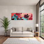 Tropics and jungle colorful leaves on textured background artwork