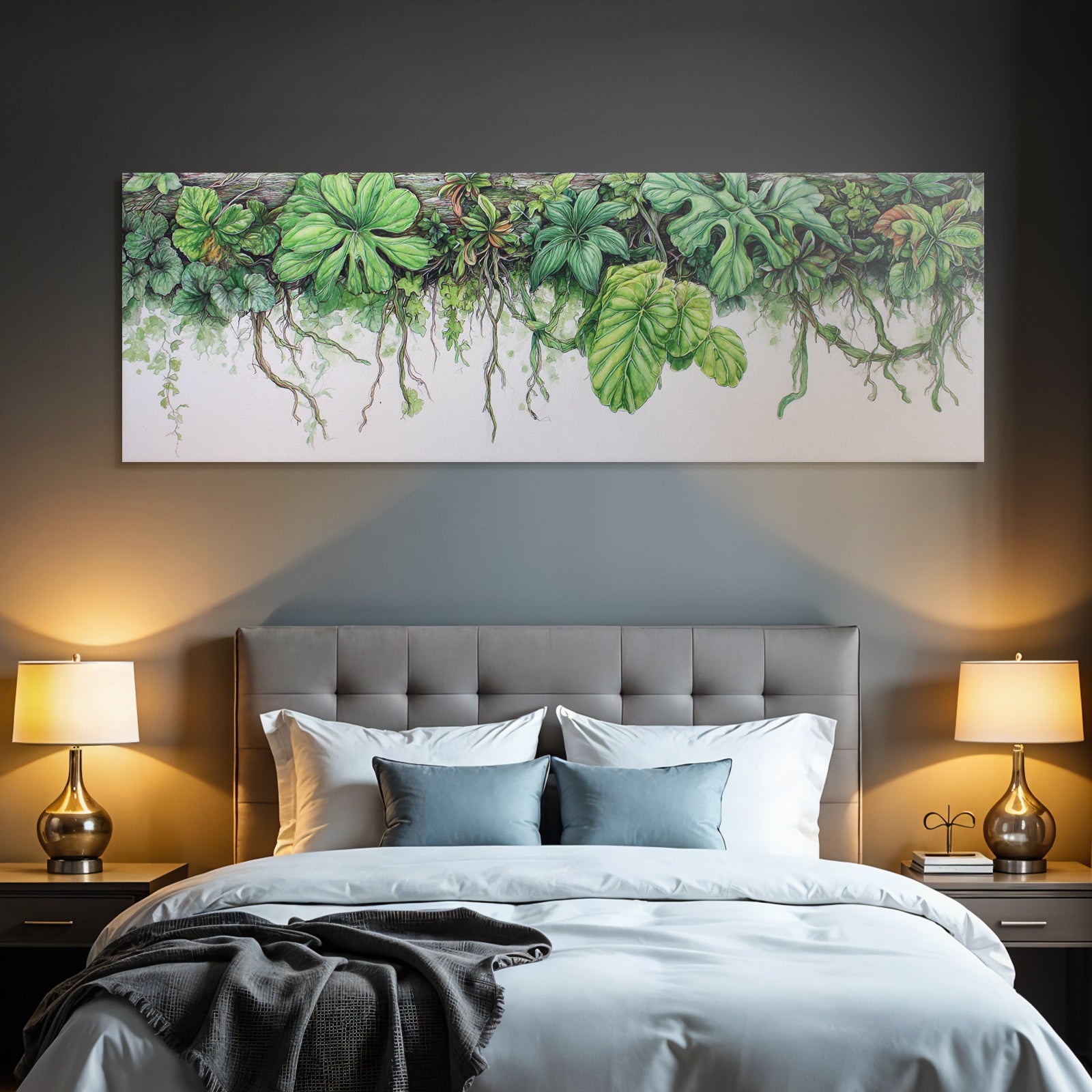 Tropics and Jungle Detailed Watercolor Illustration of Green Plants and Foliage