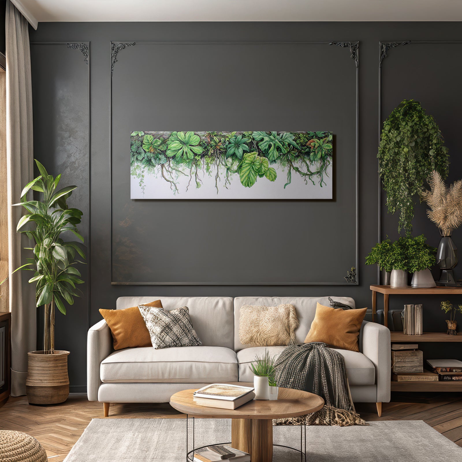 Tropics and Jungle Detailed Watercolor Illustration of Green Plants and Foliage