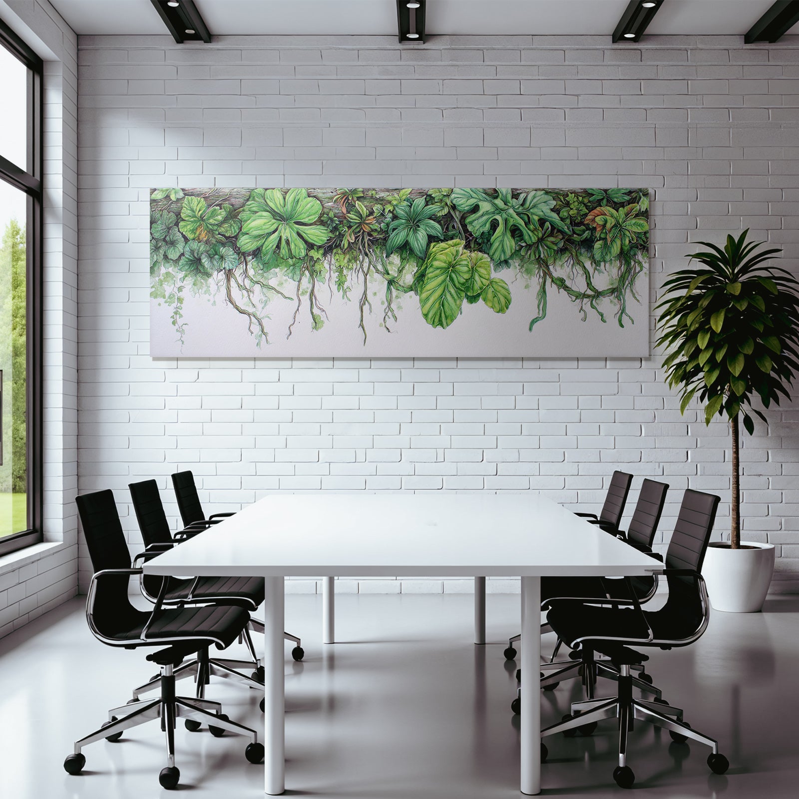 Tropics and Jungle Detailed Watercolor Illustration of Green Plants and Foliage