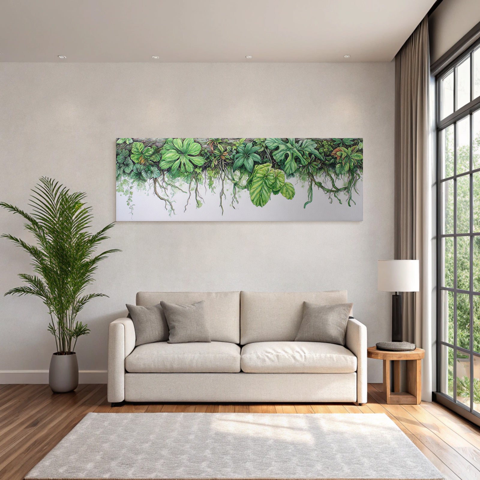Tropics and Jungle Detailed Watercolor Illustration of Green Plants and Foliage