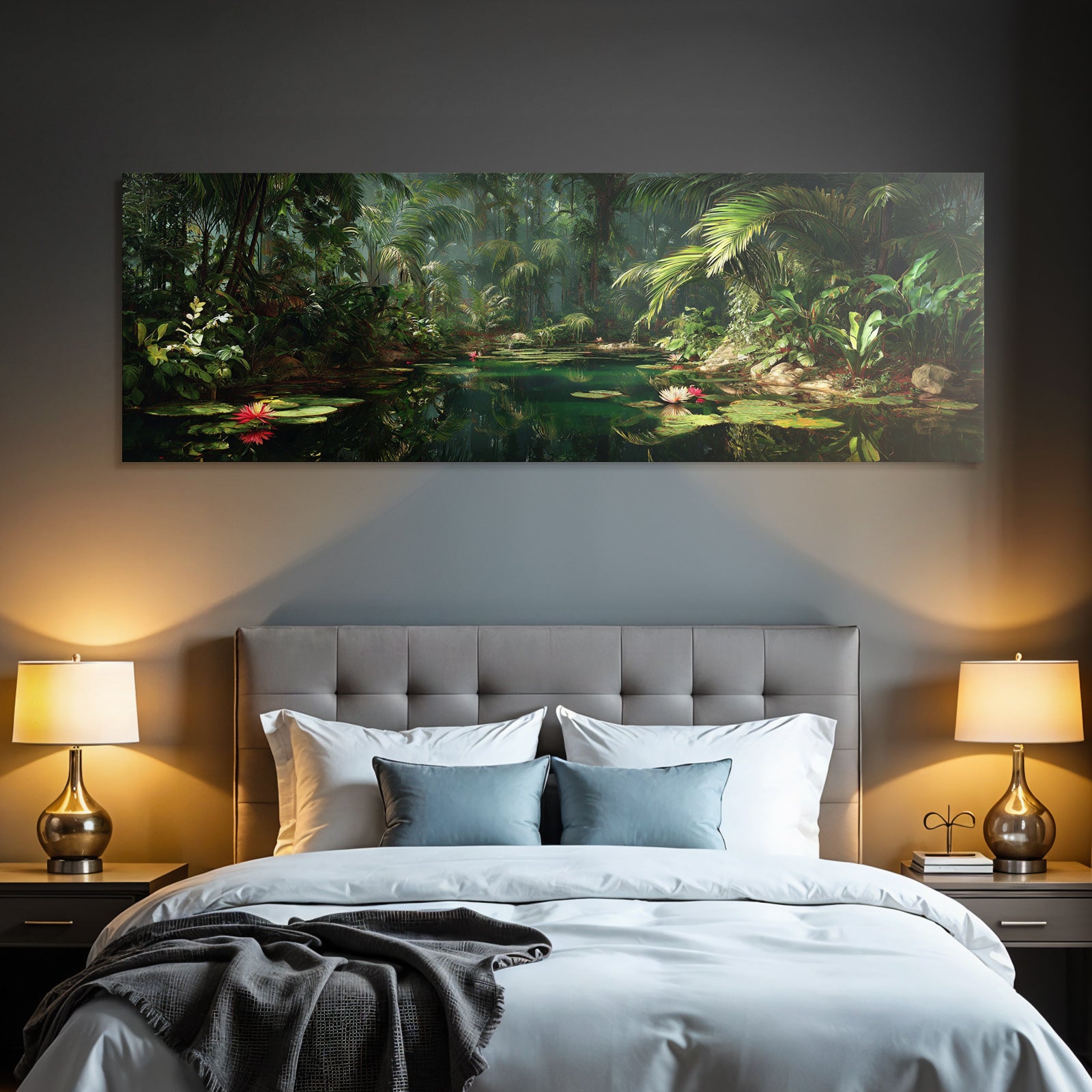 Tropics and Jungle Dense Green Jungle Dreamy Water Lilies Scenario