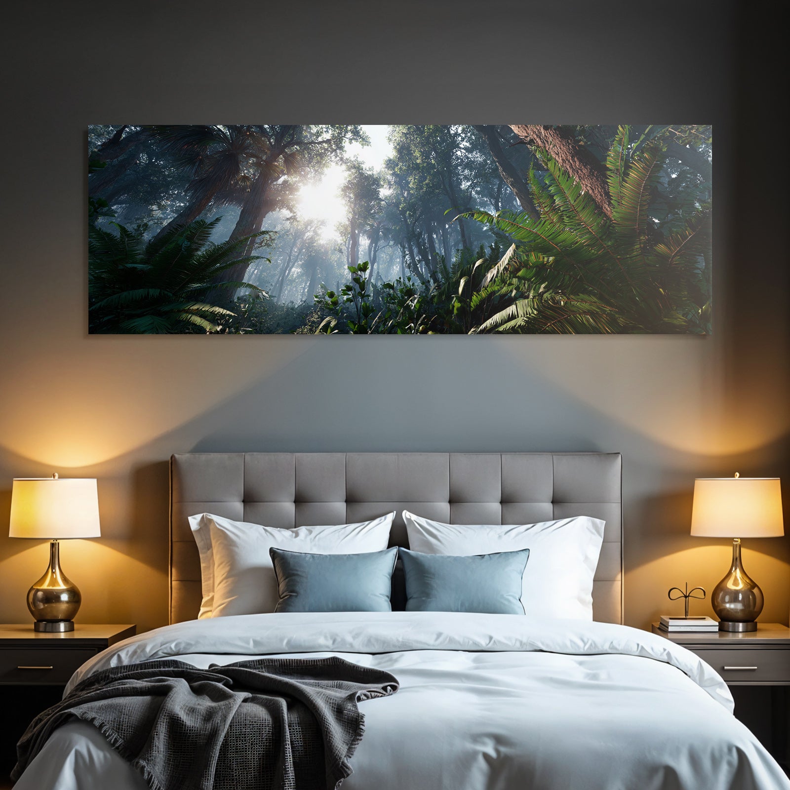 Tropics and jungle Dense jungle with ferns Sunshine Fog Mystical atmosphere