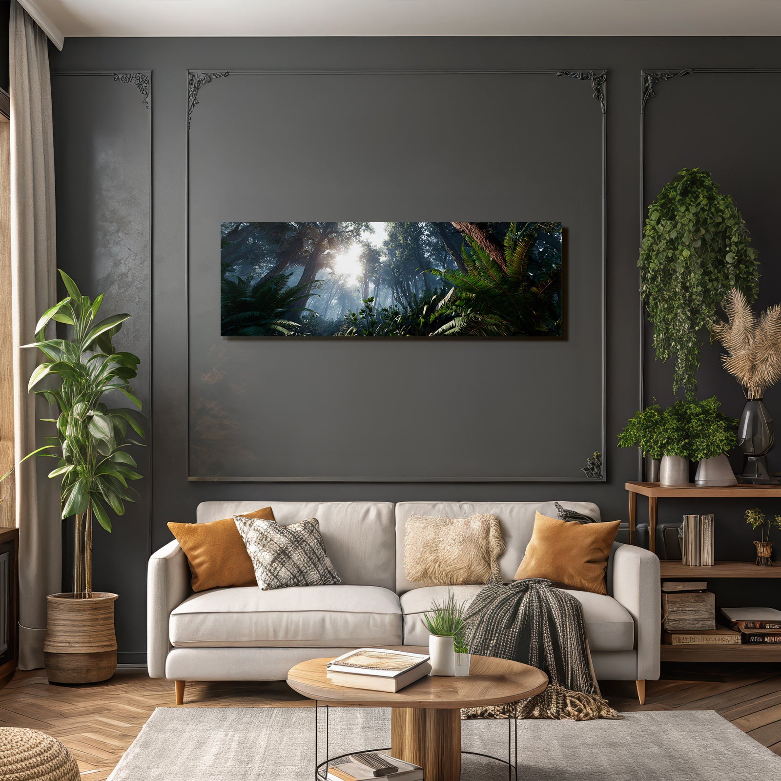 Tropics and jungle Dense jungle with ferns Sunshine Fog Mystical atmosphere