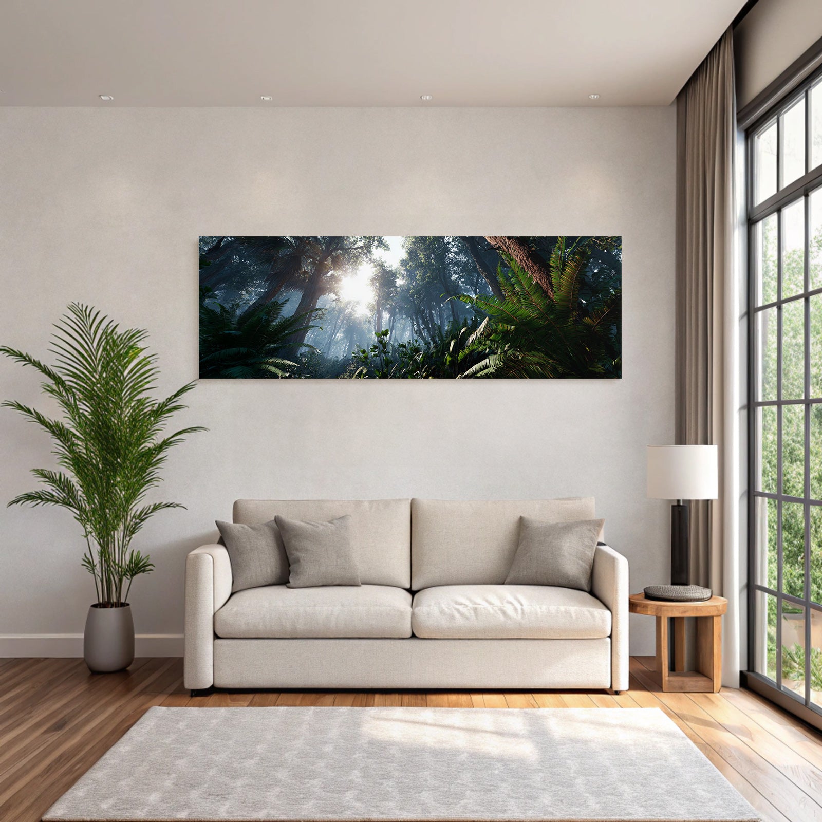 Tropics and jungle Dense jungle with ferns Sunshine Fog Mystical atmosphere