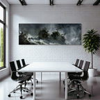 Tropical and jungle dramatic landscape with waterfall surrounded by green plants and mist