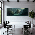 Tropical and jungle peaceful mountain landscape with water in the foreground