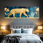 Tropics and jungle large felid in flower background stylized illustration