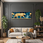 Tropics and jungle large felid in flower background stylized illustration