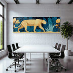 Tropics and jungle large felid in flower background stylized illustration