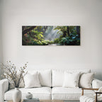 Tropics and jungle green balanced forest scene with luxurious foils and sun rays