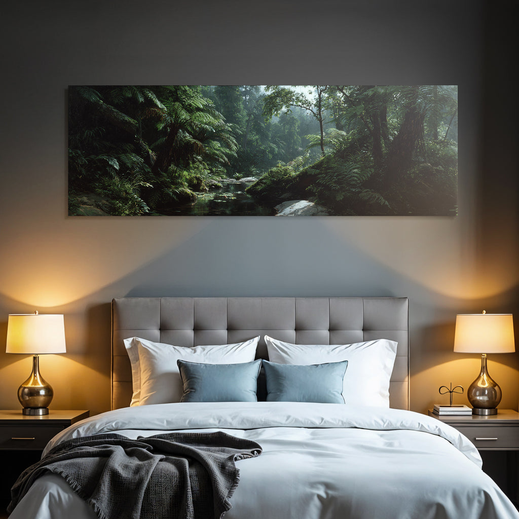 Tropics and Jungle Green Rainforest with Stream Soft Light Morning or Evening