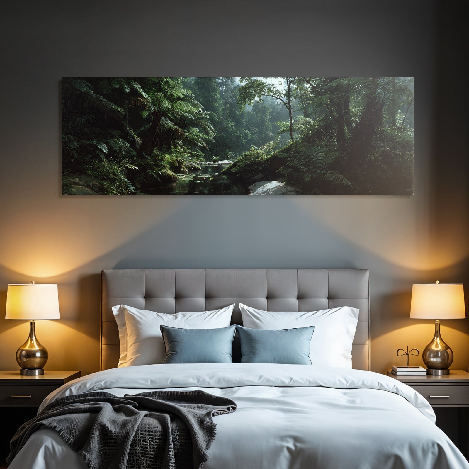 Tropics and Jungle Green Rainforest with Stream Soft Light Morning or Evening
