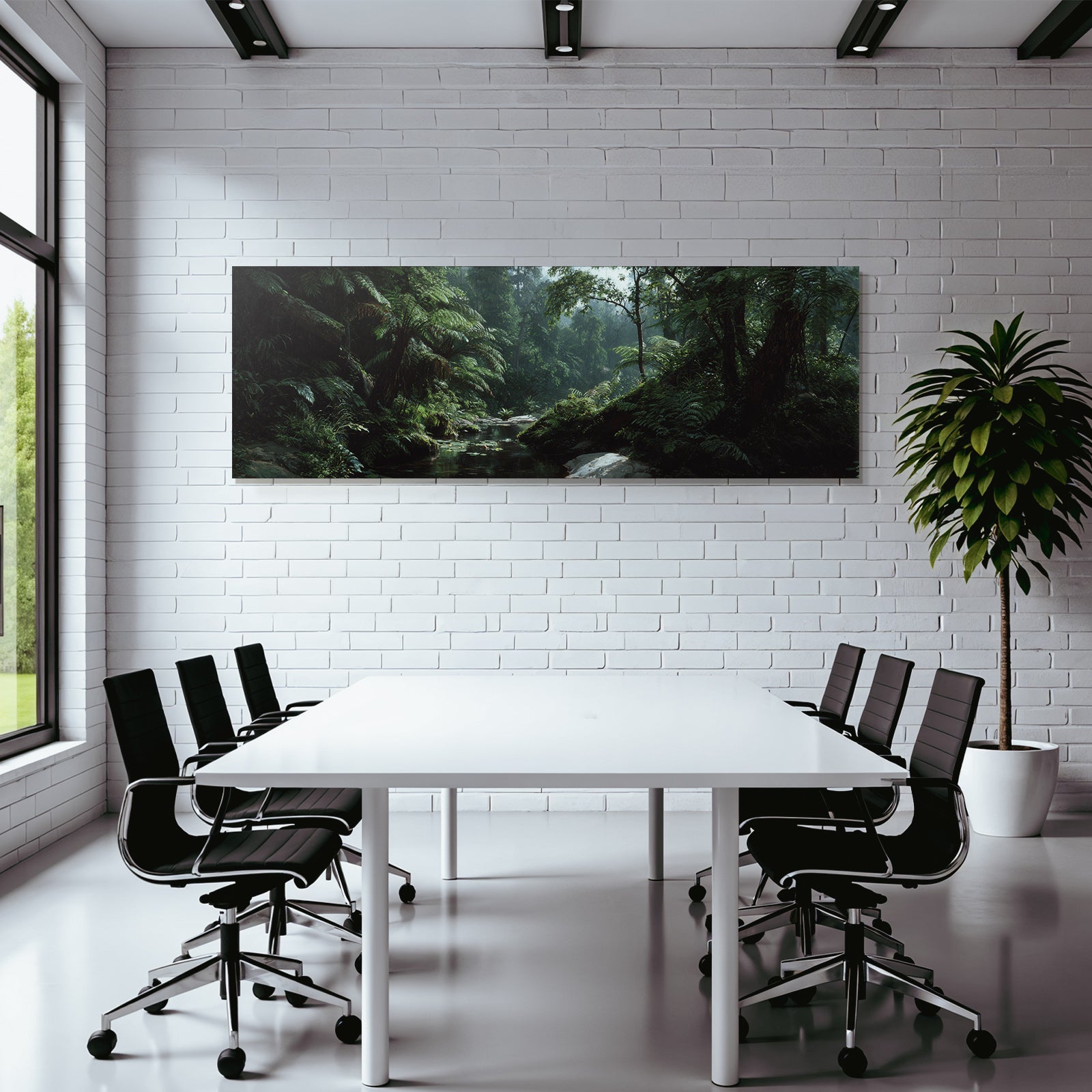 Tropics and Jungle Green Rainforest with Stream Soft Light Morning or Evening