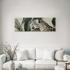 Tropics and Jungle Leopard Head with Leaves Monochrome Artwork