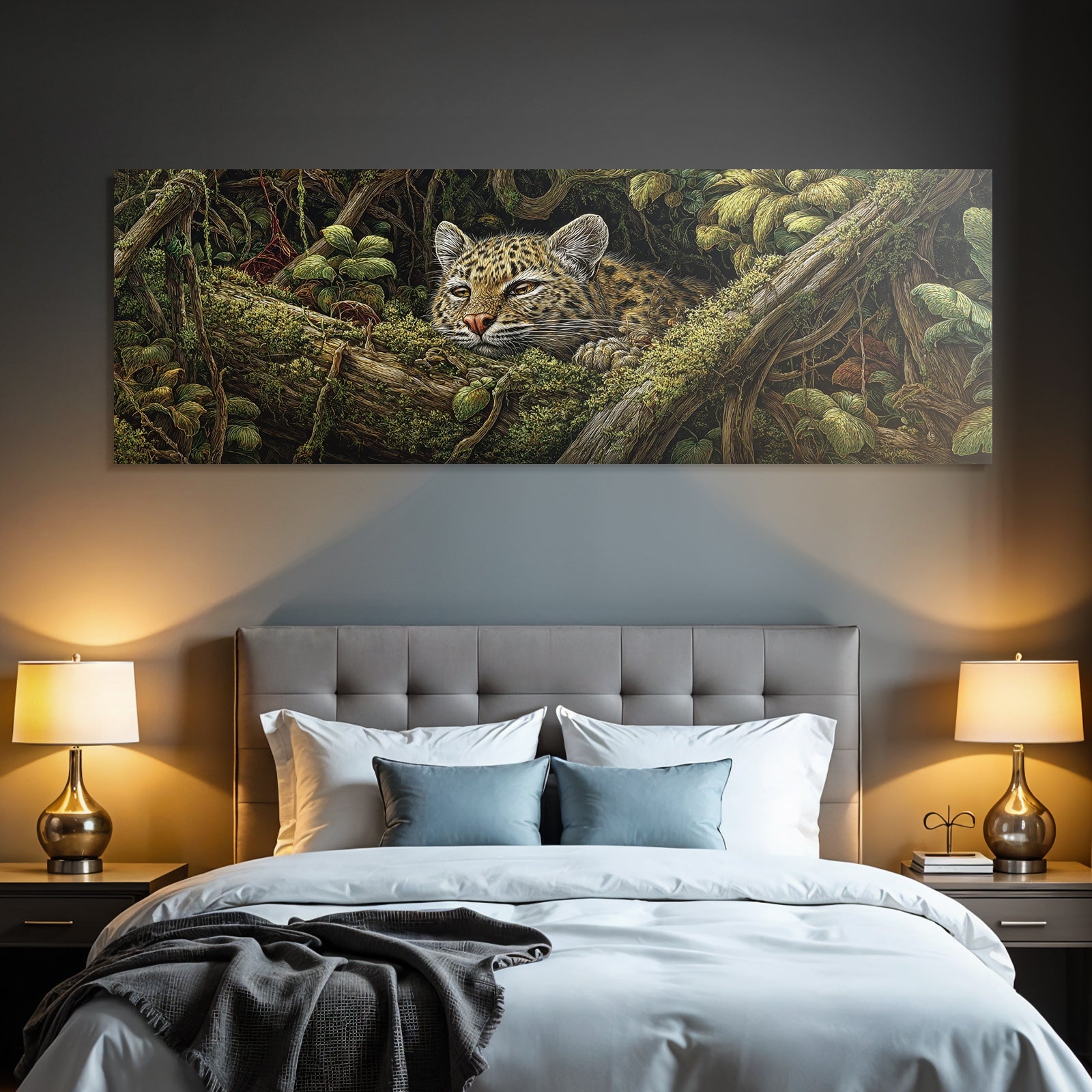 Tropics and Jungle Leopard cat in dense vegetation in the rainforest