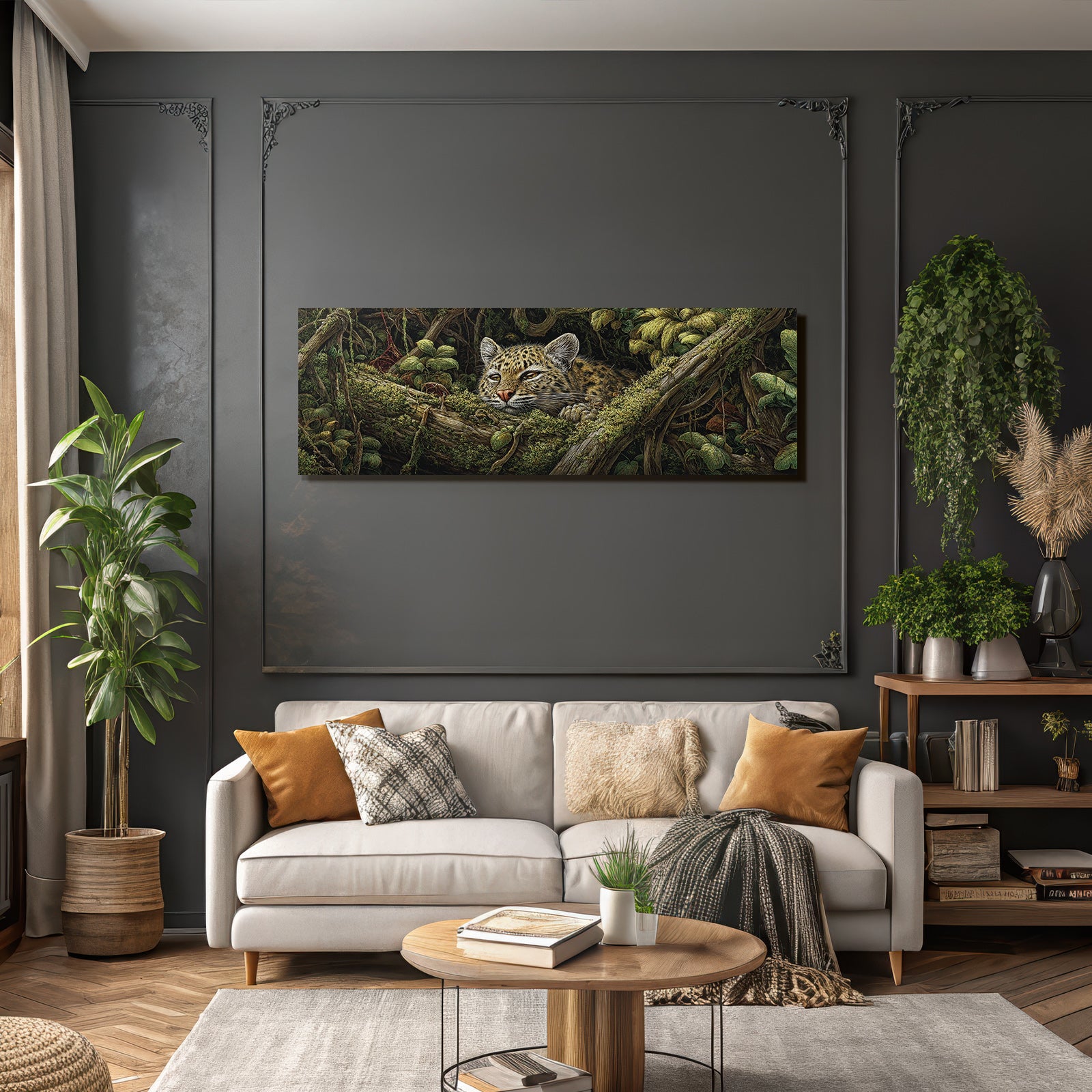 Tropics and Jungle Leopard cat in dense vegetation in the rainforest