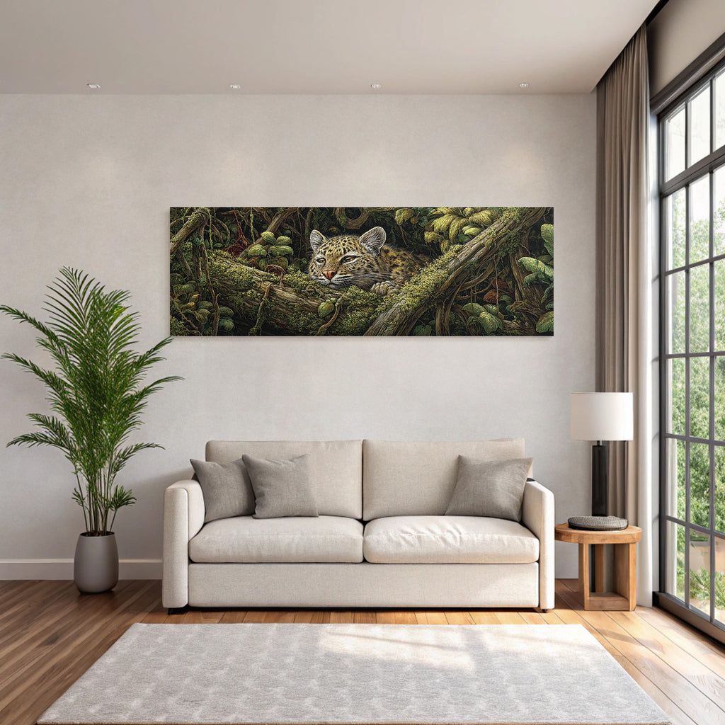 Tropics and Jungle Leopard cat in dense vegetation in the rainforest
