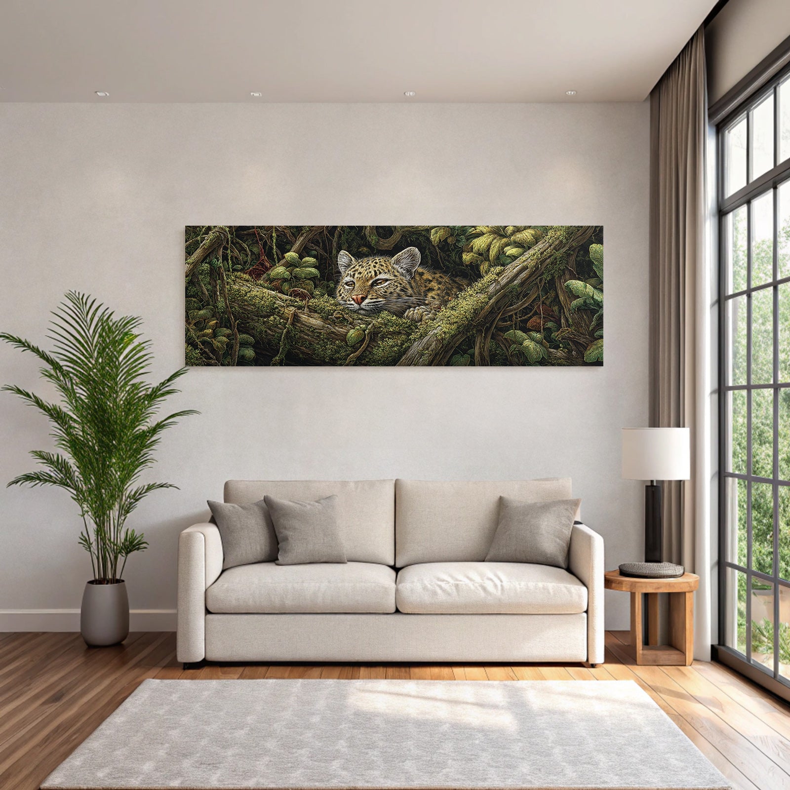 Tropics and Jungle Leopard cat in dense vegetation in the rainforest