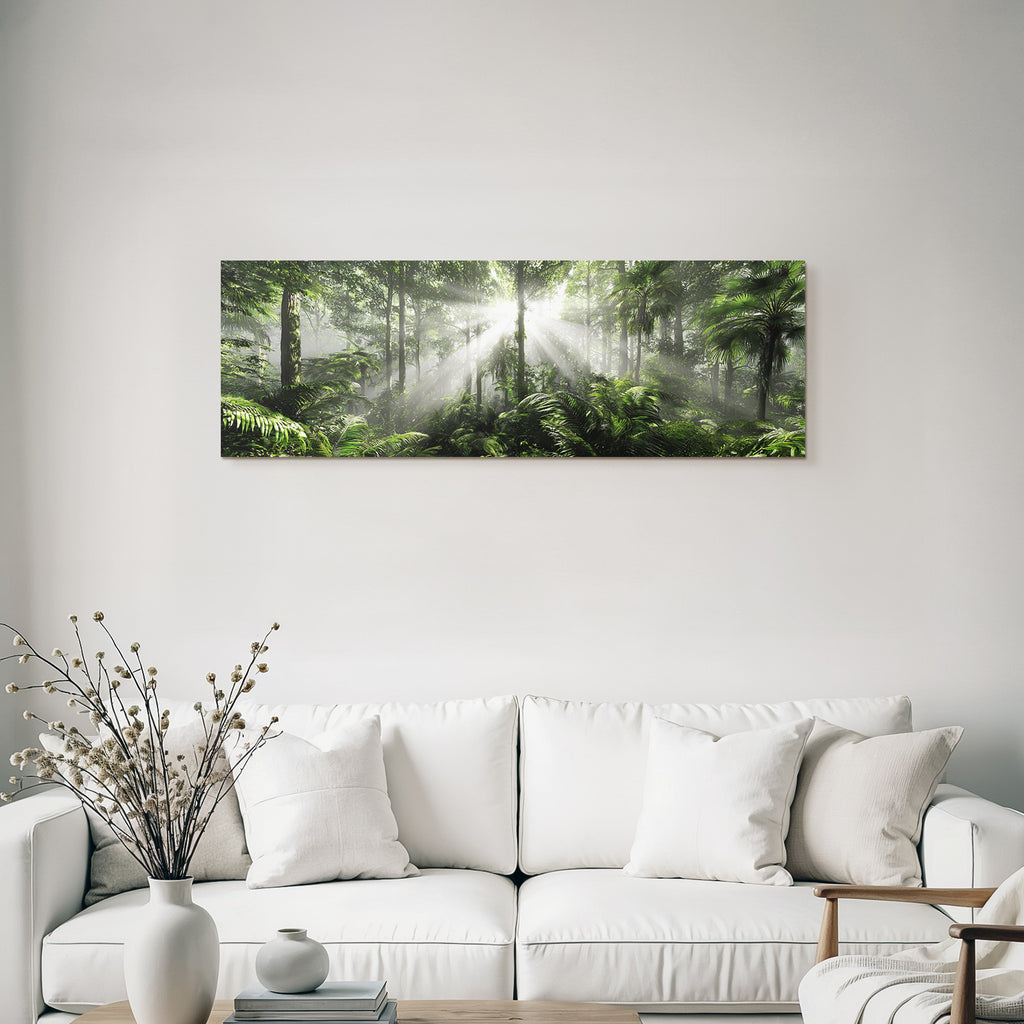 Tropics and Jungle Lush Green Rainforest with Sunshine and Mist
