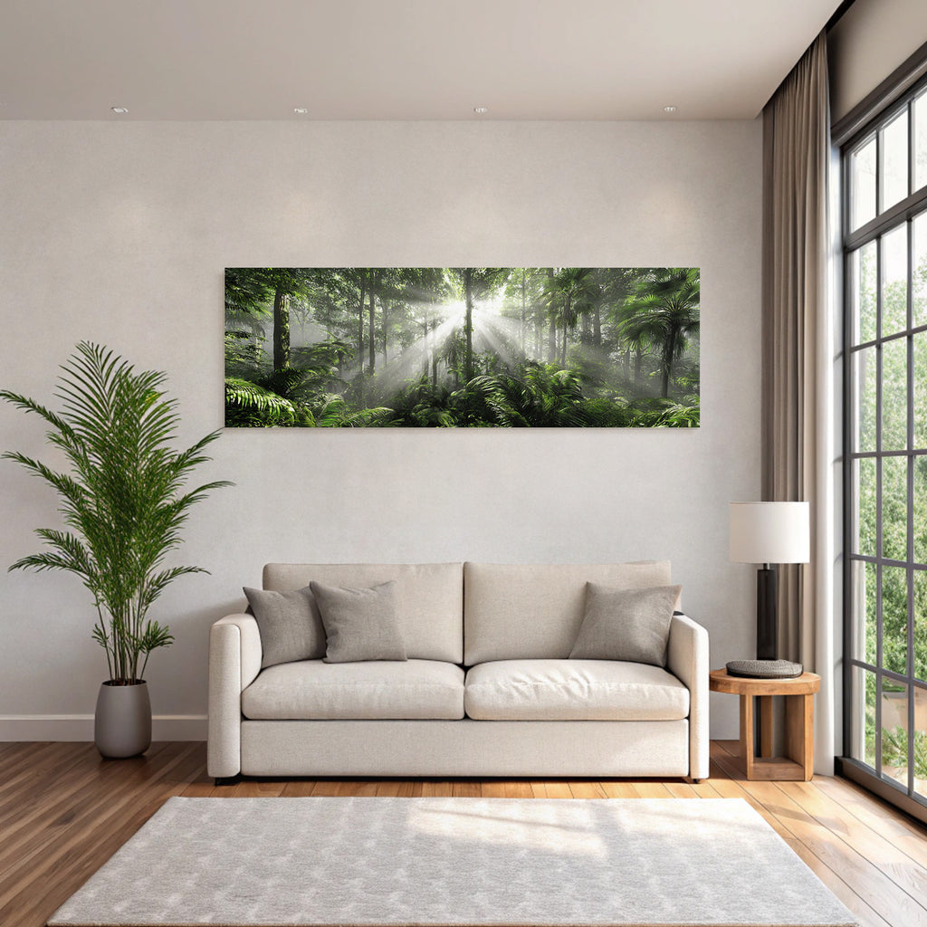 Tropics and Jungle Lush Green Rainforest with Sunshine and Mist