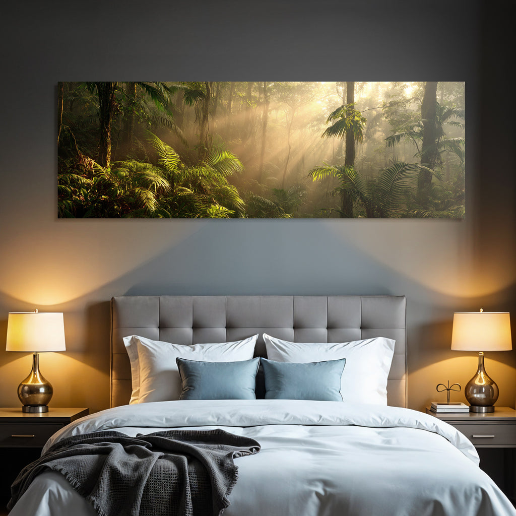 Tropics and Jungle Lush Misty Rainforest with Sunshine and Dense Vegetation