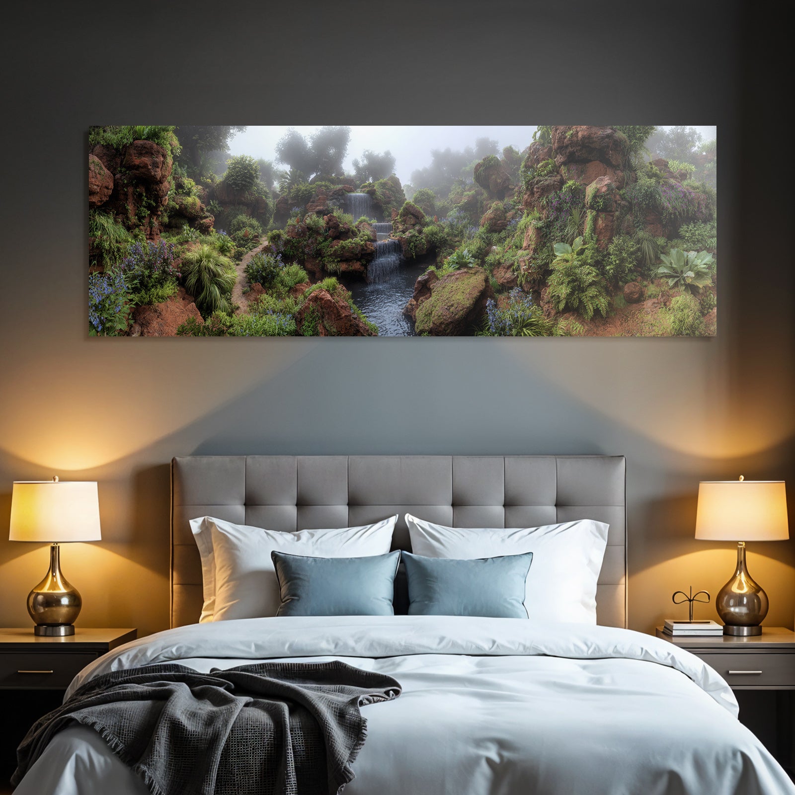 Tropics and Jungle Lush Serene Landscape with Waterfalls and Mist