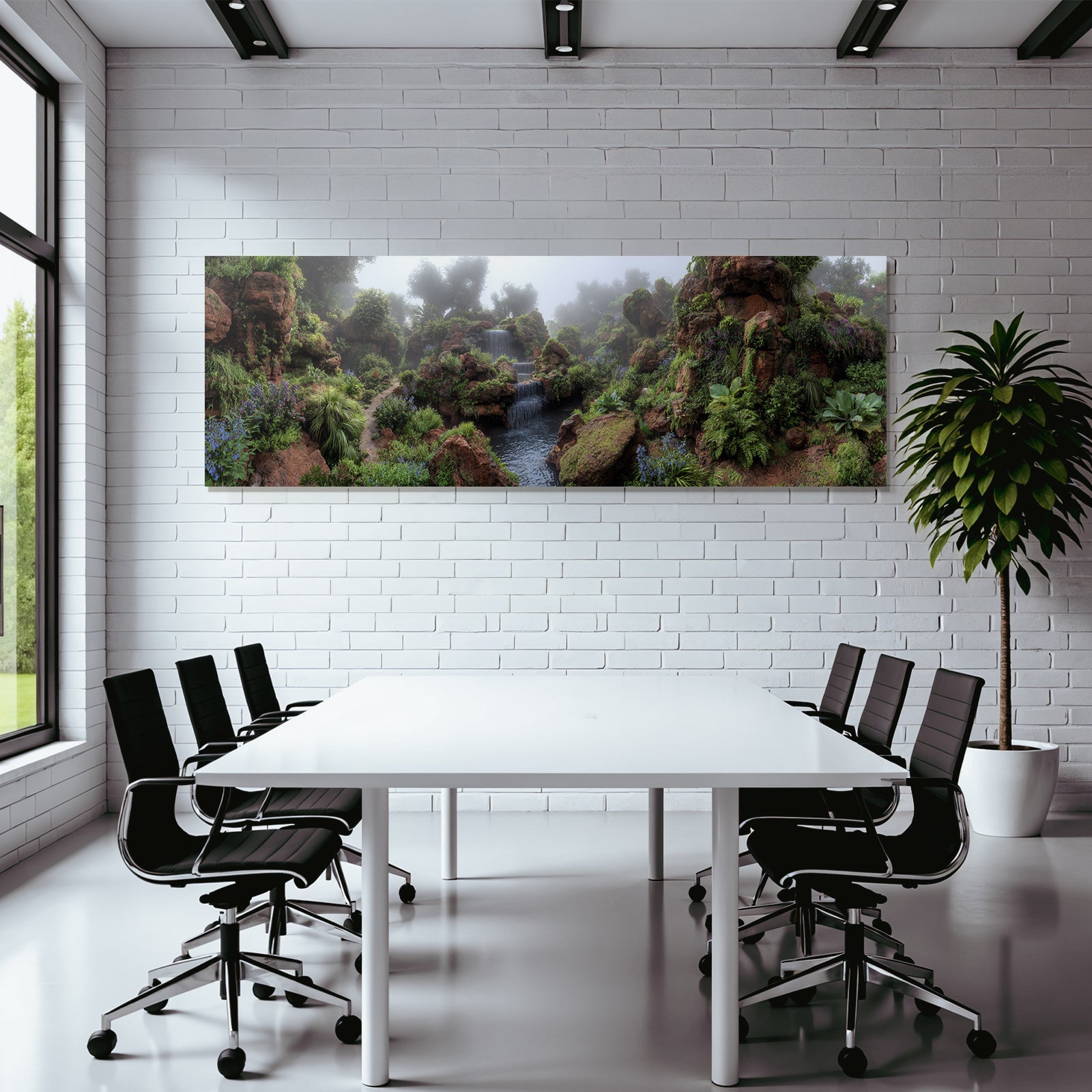 Tropics and Jungle Lush Serene Landscape with Waterfalls and Mist