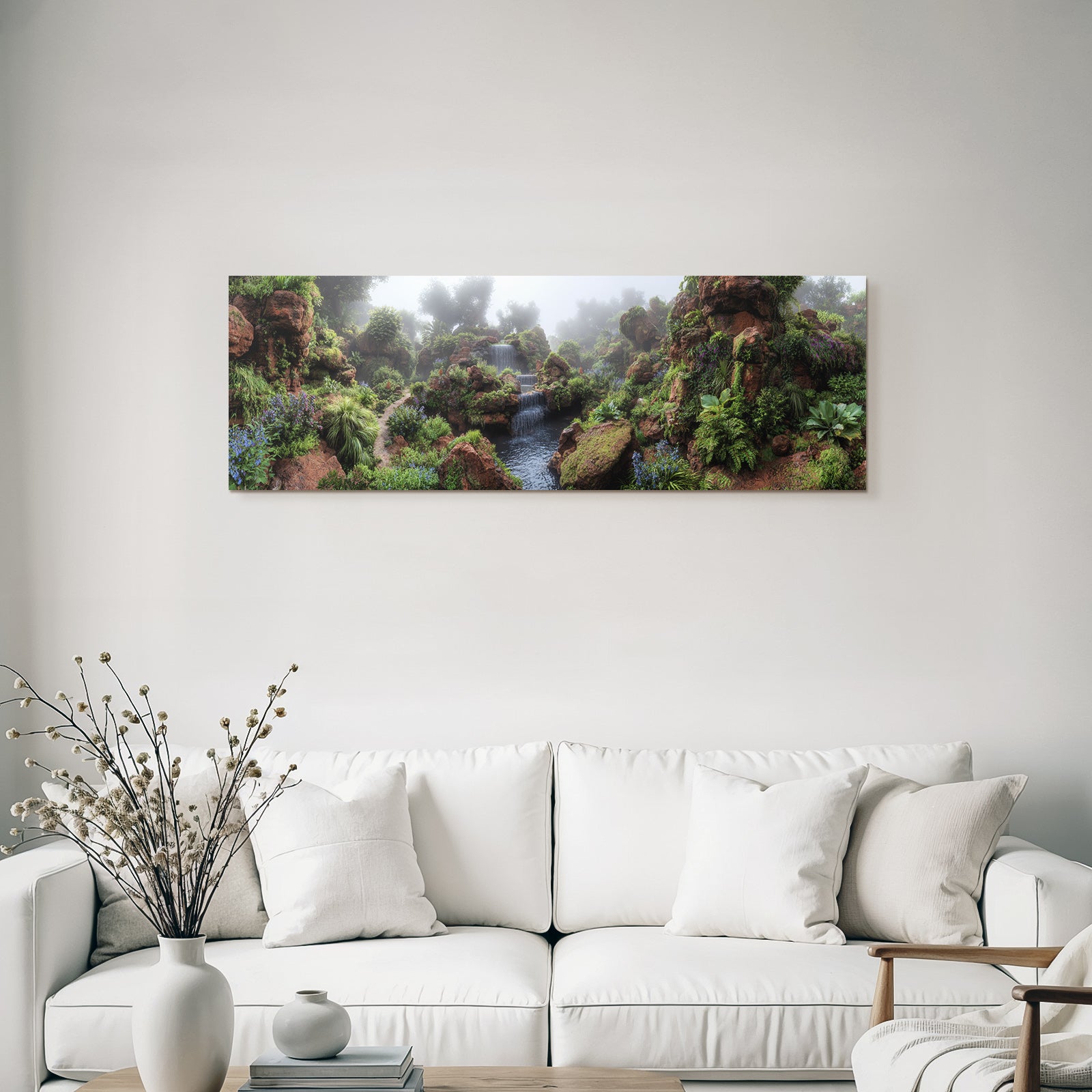 Tropics and Jungle Lush Serene Landscape with Waterfalls and Mist