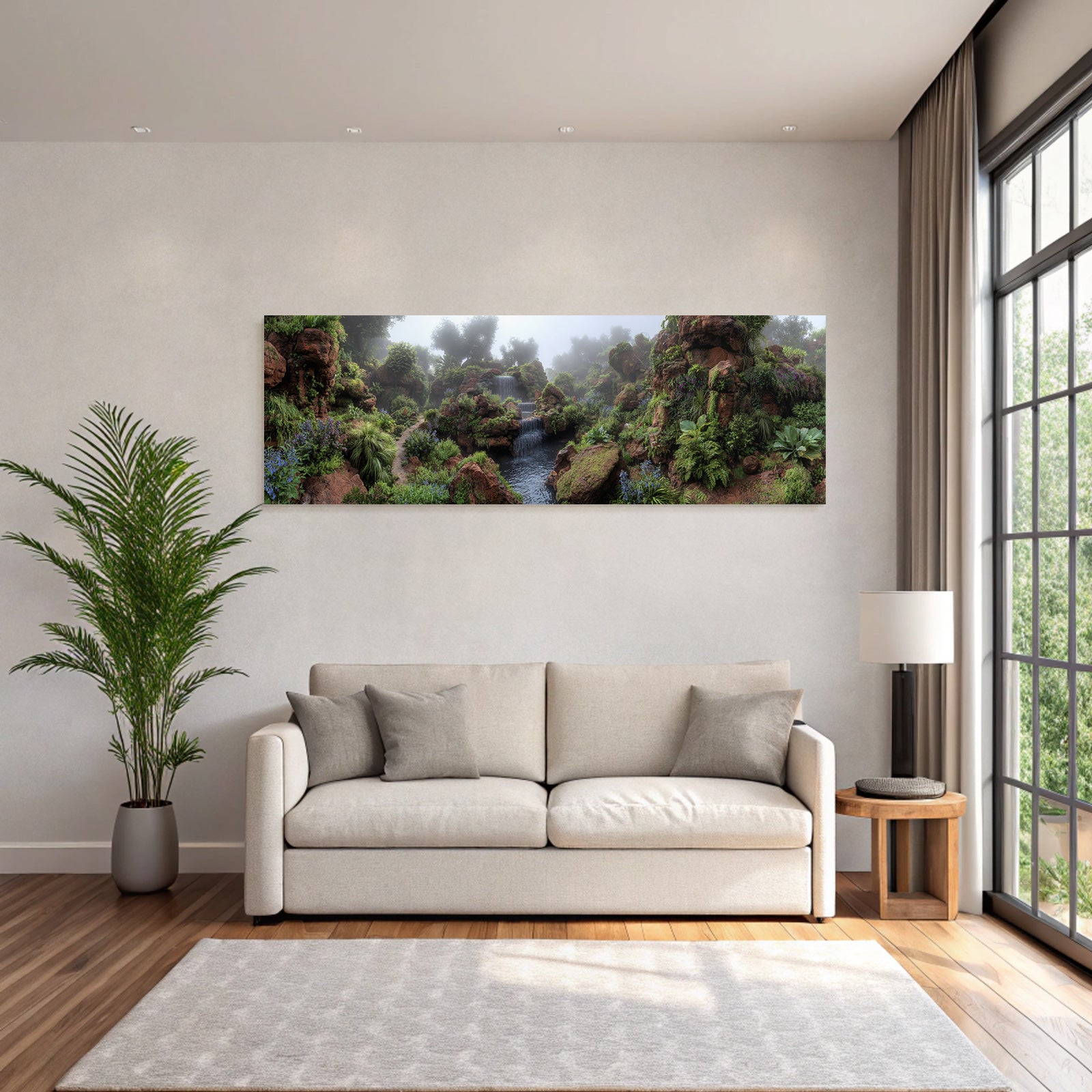 Tropics and Jungle Lush Serene Landscape with Waterfalls and Mist