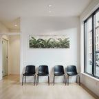 Tropics and jungle palm leaves of banana plants against textured background
