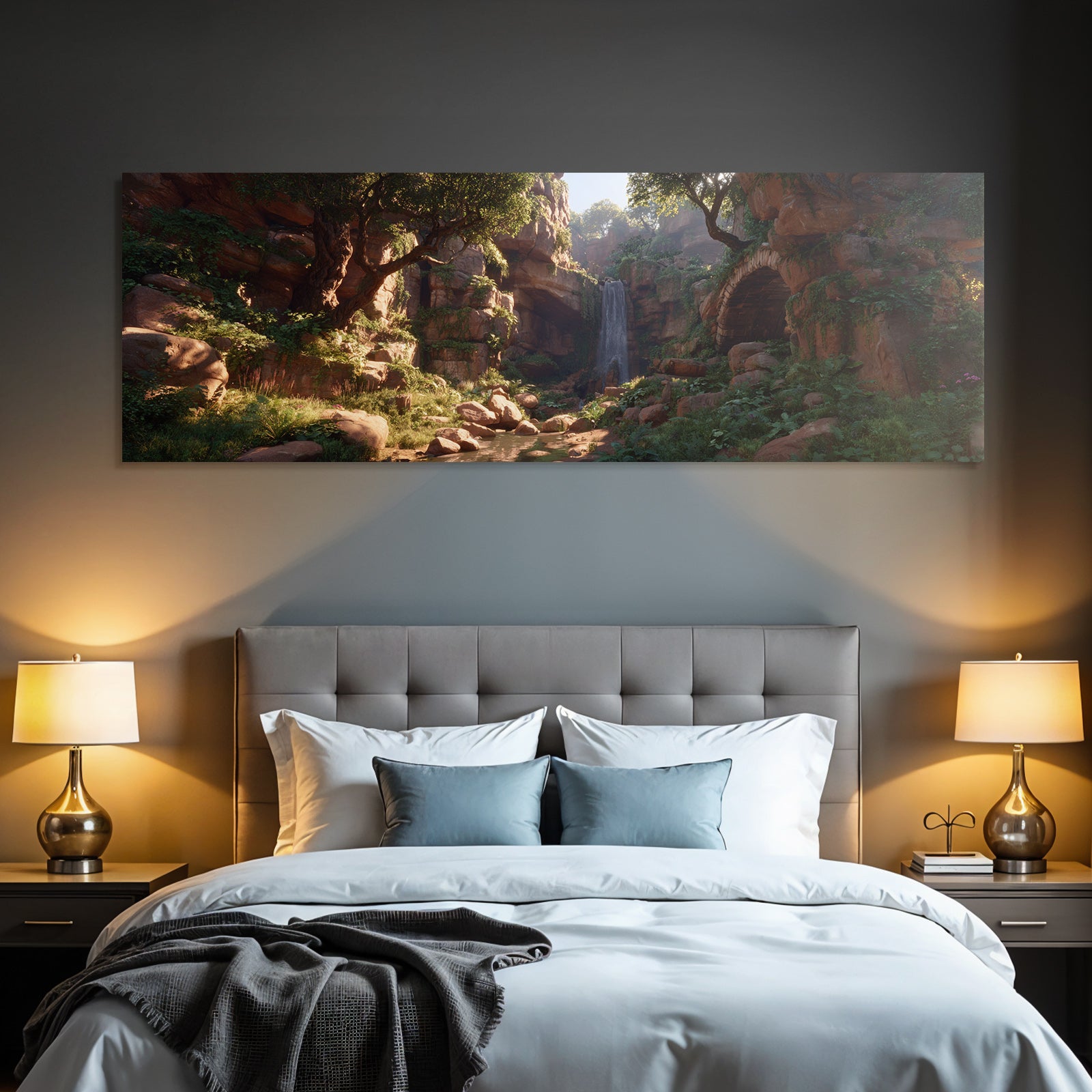 Tropics and Jungle Tranquil Nature Landscape Canyon Waterfall Stream