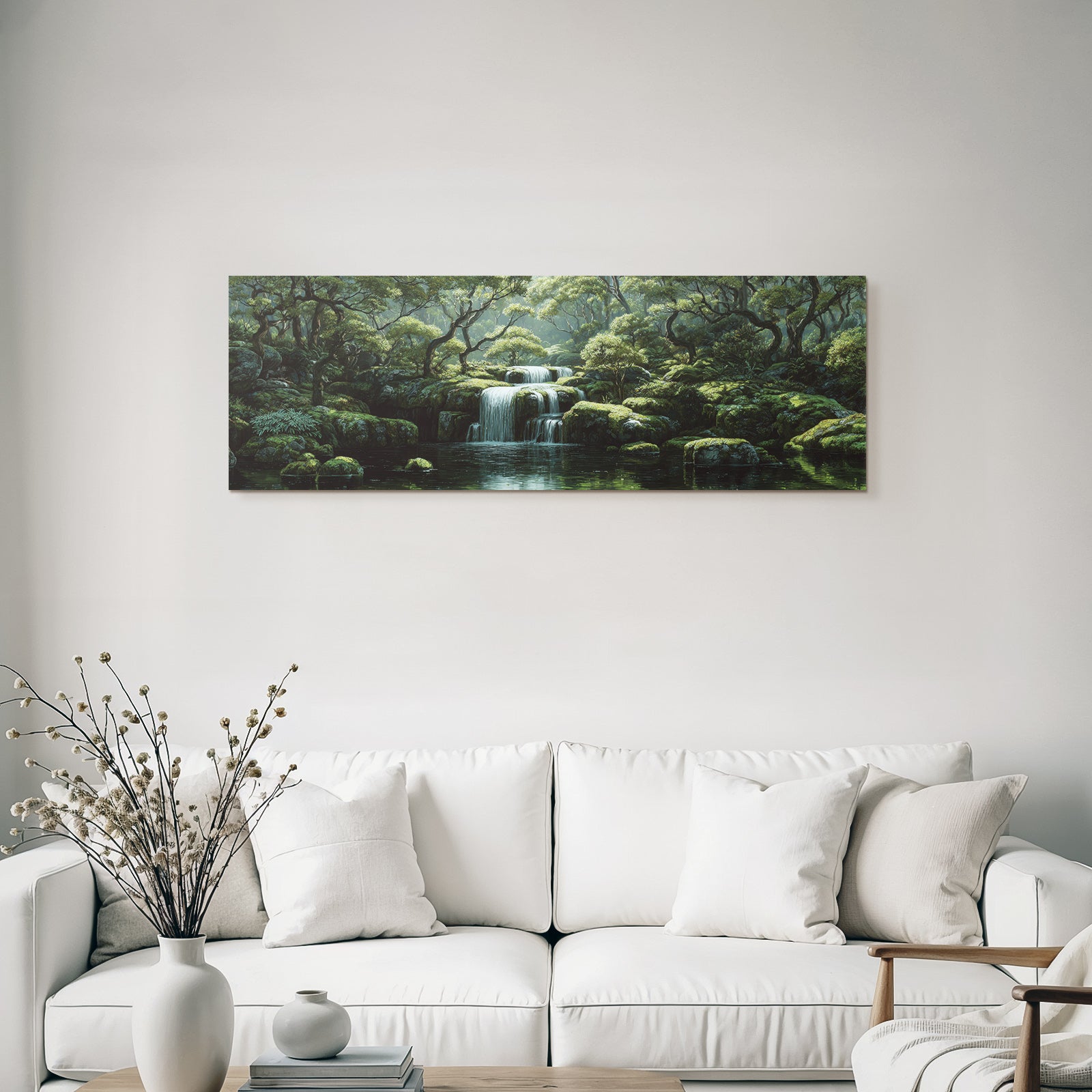 Tropical and jungle tranquil natural landscape with waterfall in the forest