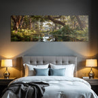 Tropics and Jungle Calm Forest Lake with Green Plants and Soft Light