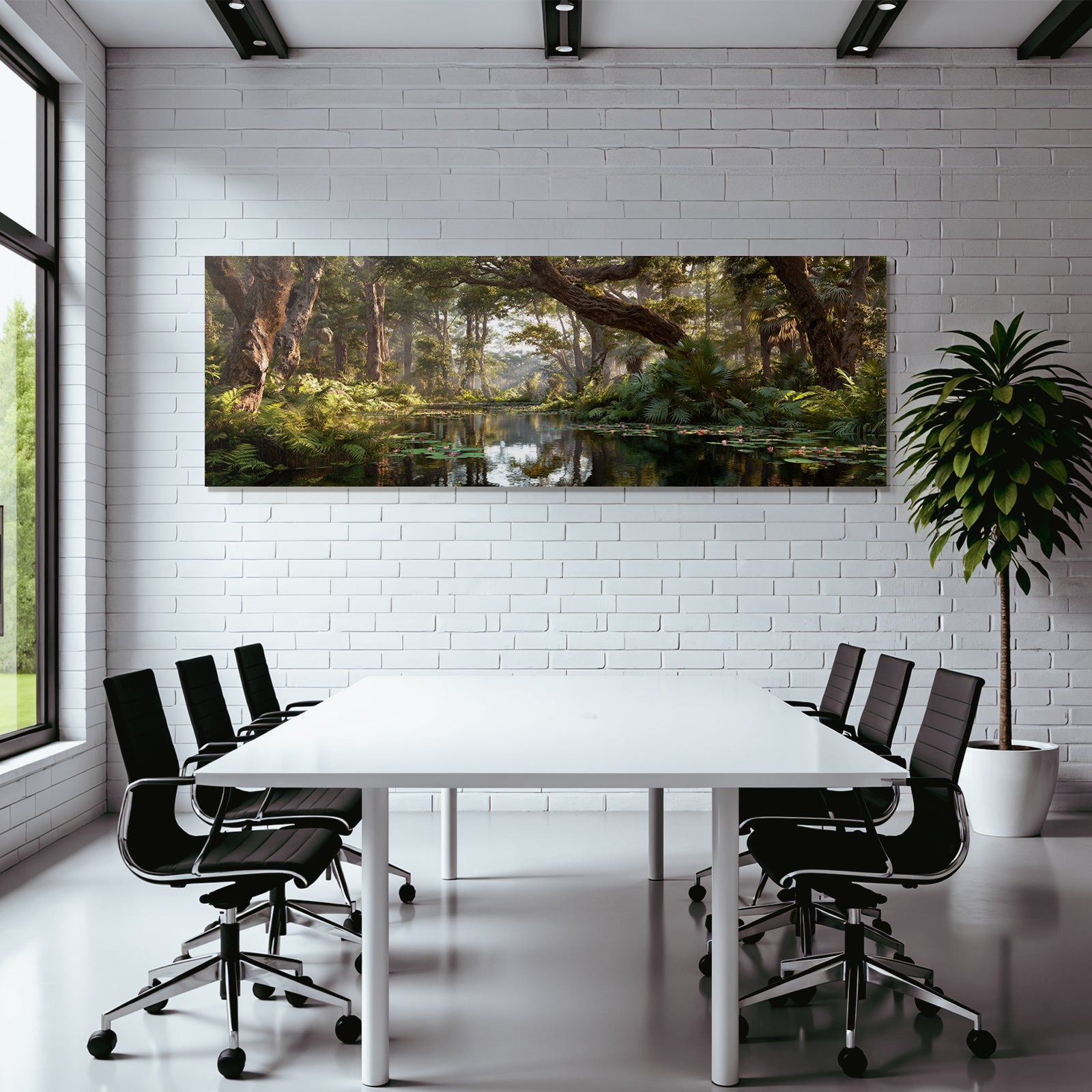 Tropics and Jungle Calm Forest Lake with Green Plants and Soft Light