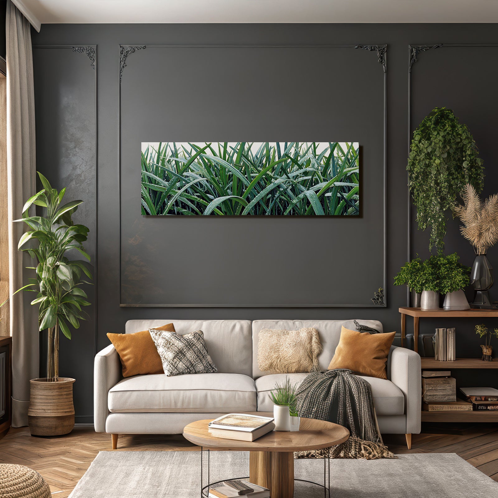 Tropical and Jungle Tall Grass with Dew Fresh Garden Setting
