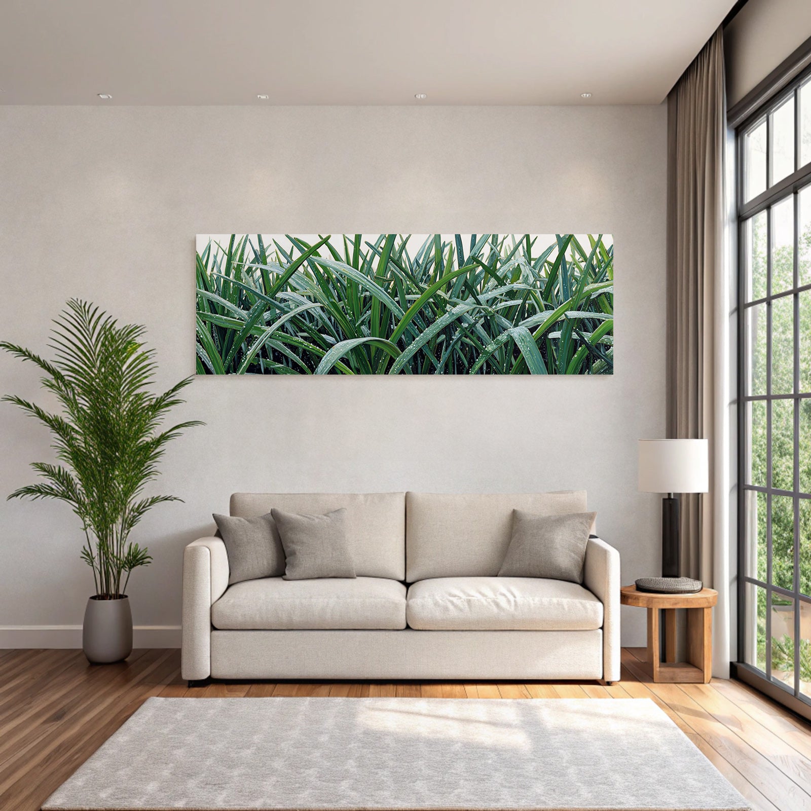 Tropical and Jungle Tall Grass with Dew Fresh Garden Setting