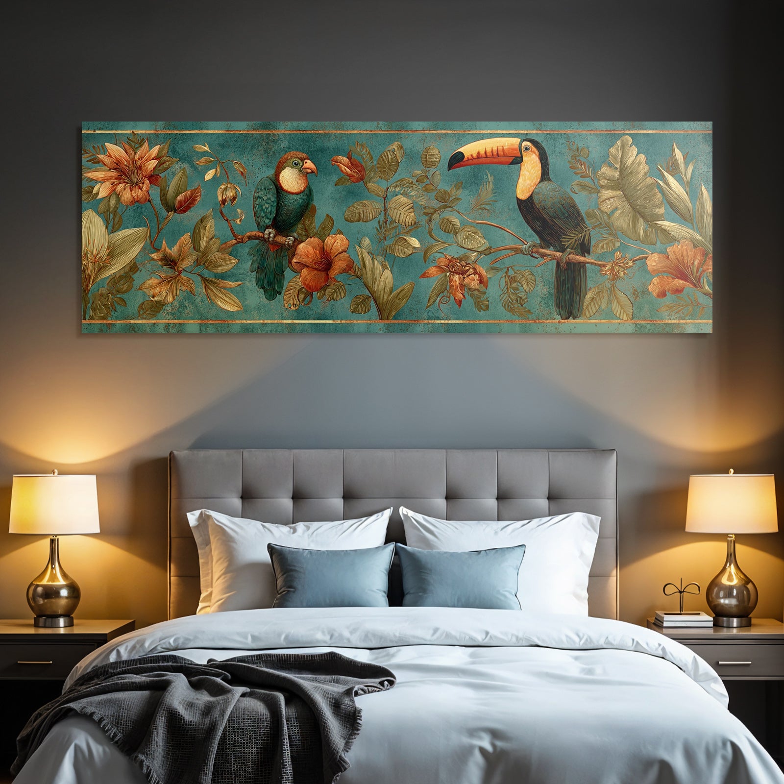 Tropics and Jungle Toucan Colorful Birds Flowers and Foils Tropical Theme