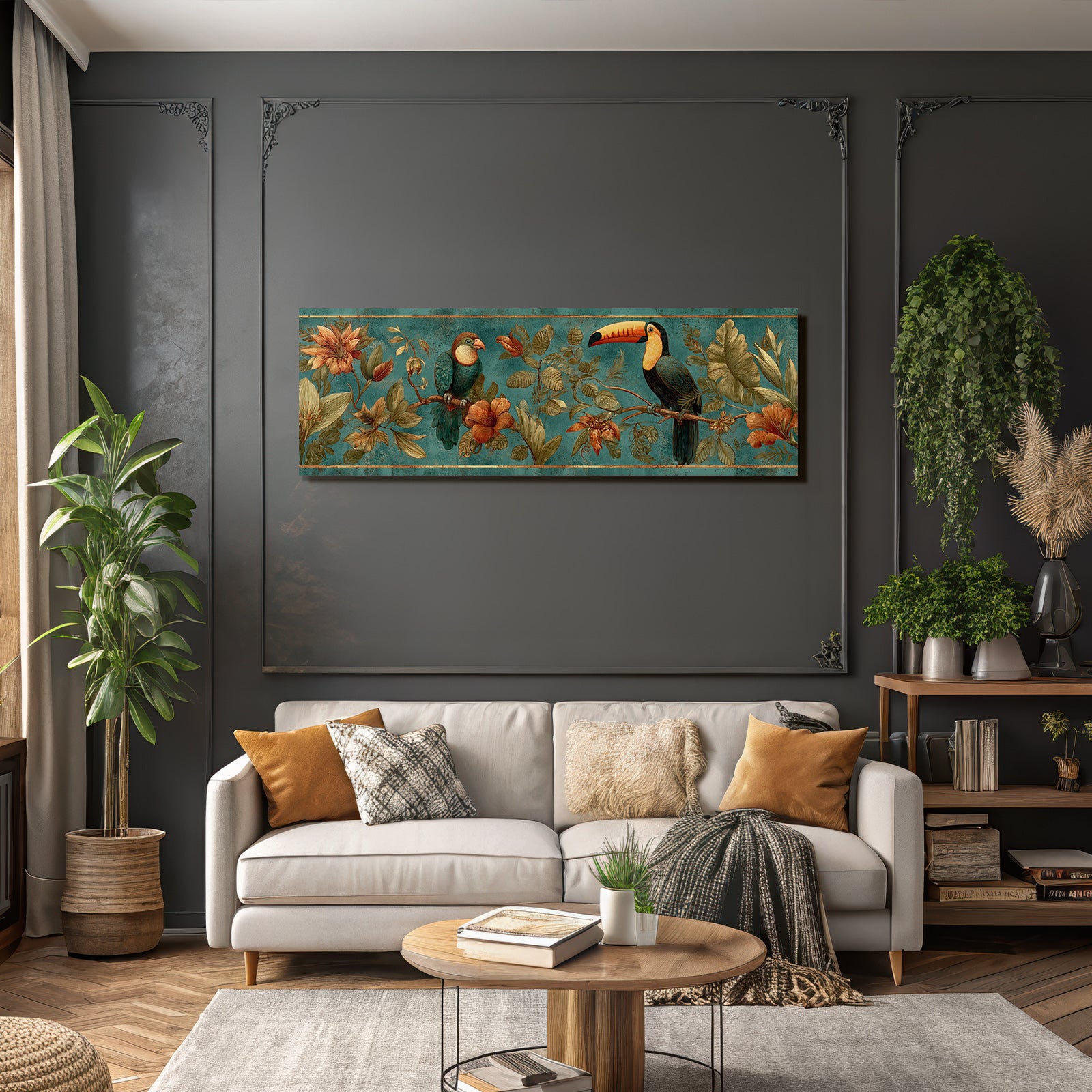 Tropics and Jungle Toucan Colorful Birds Flowers and Foils Tropical Theme