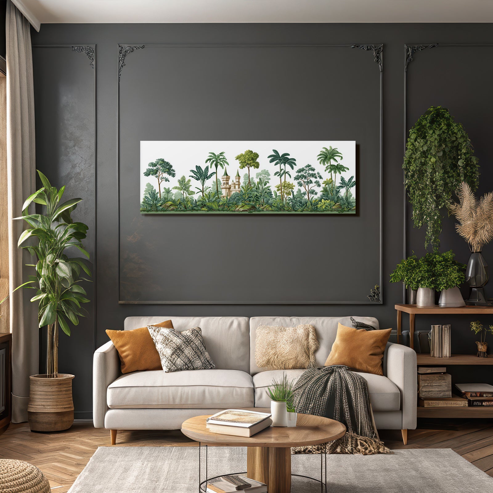 Tropics and jungle Tropical landscape with castle in green surroundings