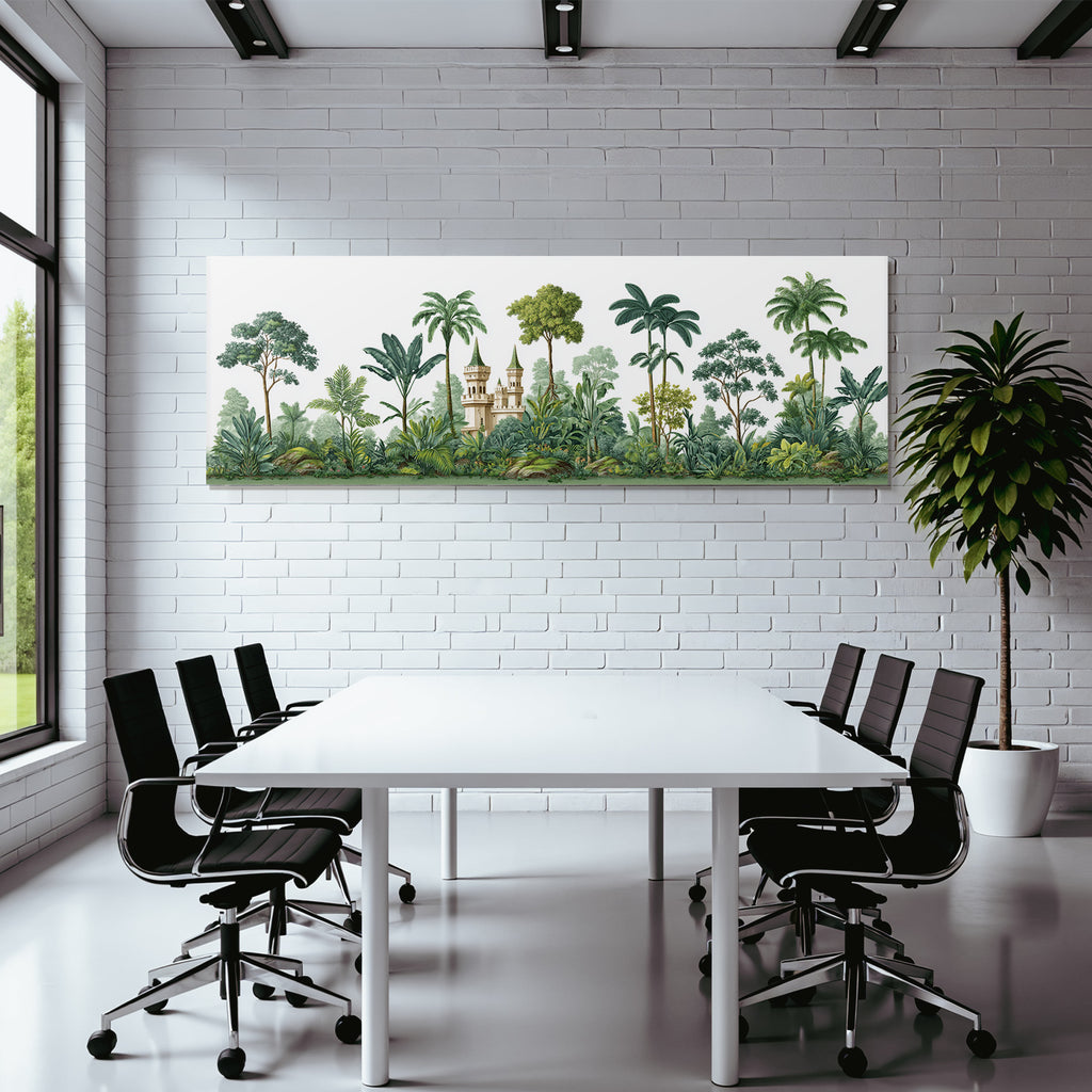 Tropics and jungle Tropical landscape with castle in green surroundings