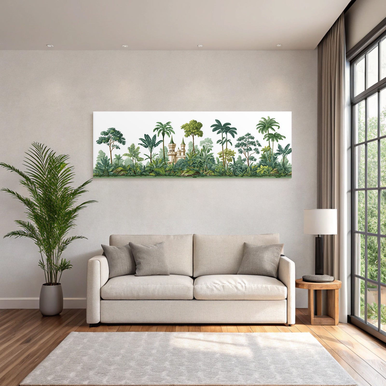 Tropics and jungle Tropical landscape with castle in green surroundings