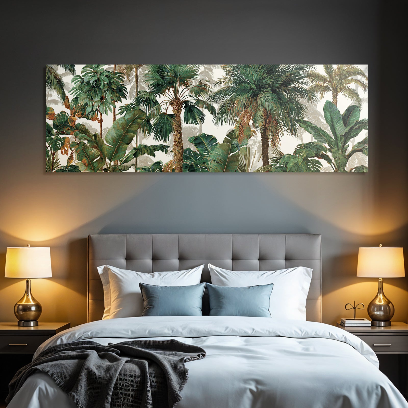 Tropics and jungle. Tropical plant landscape with palm trees and green leaves.