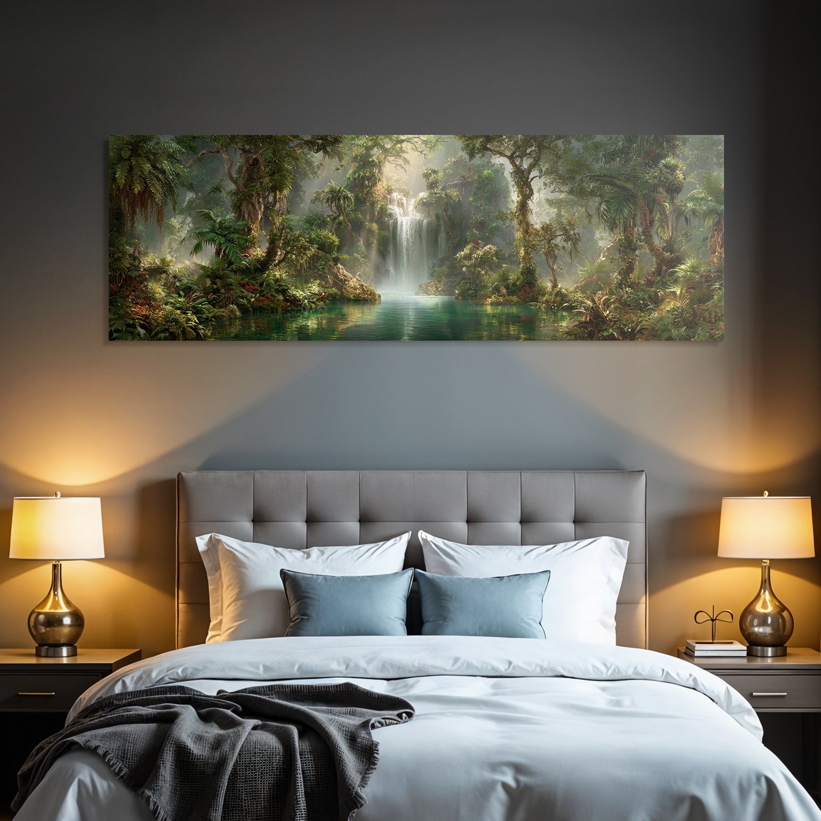 Tropics and Jungle Tropical Jungle Landscape with Waterfall and Lake