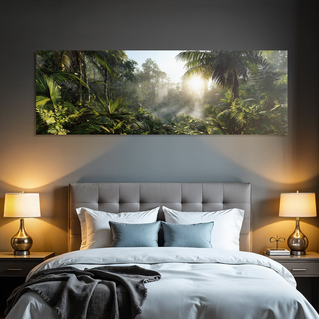 Tropics and Jungle Tropical rainforest with dense vegetation and sunlight