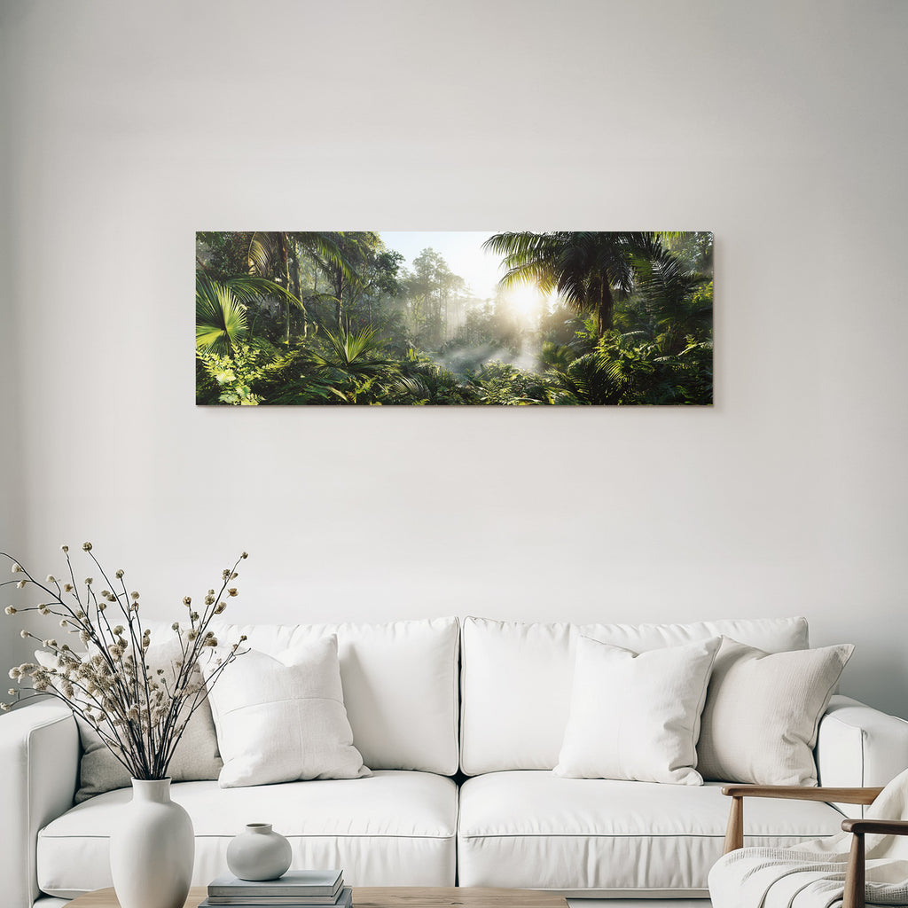 Tropics and Jungle Tropical rainforest with dense vegetation and sunlight